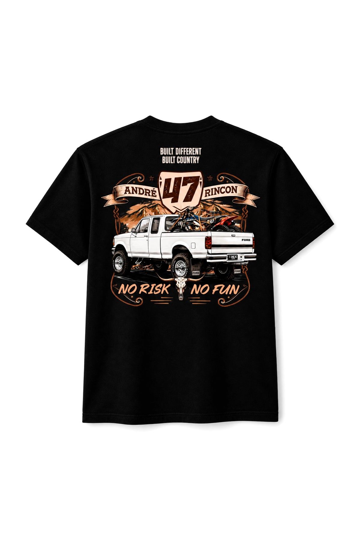 Camiseta T-Rex Lift Andre Rincon 47 preta adulto vista de costas