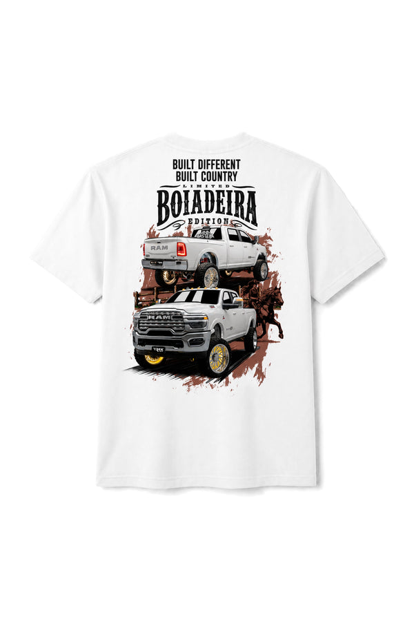 Camiseta T-Rex Lift Ram Boiadeira branca adulto vista de costas