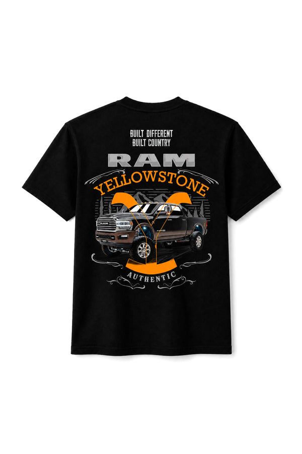 Camiseta T-Rex Lift Ram Yellowstone preta adulto vista de costas