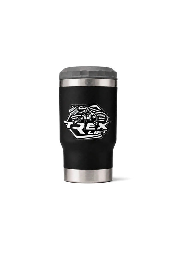 Copo Porta Long Neck T-Rex Lift preto 420ML totalmente fechado com as duas tampas