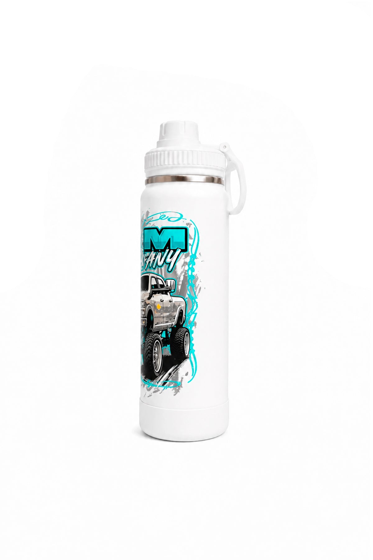 Lateral direita da Garrafa Térmica T-Rex Lift Cromo Tiffany branca 800ML