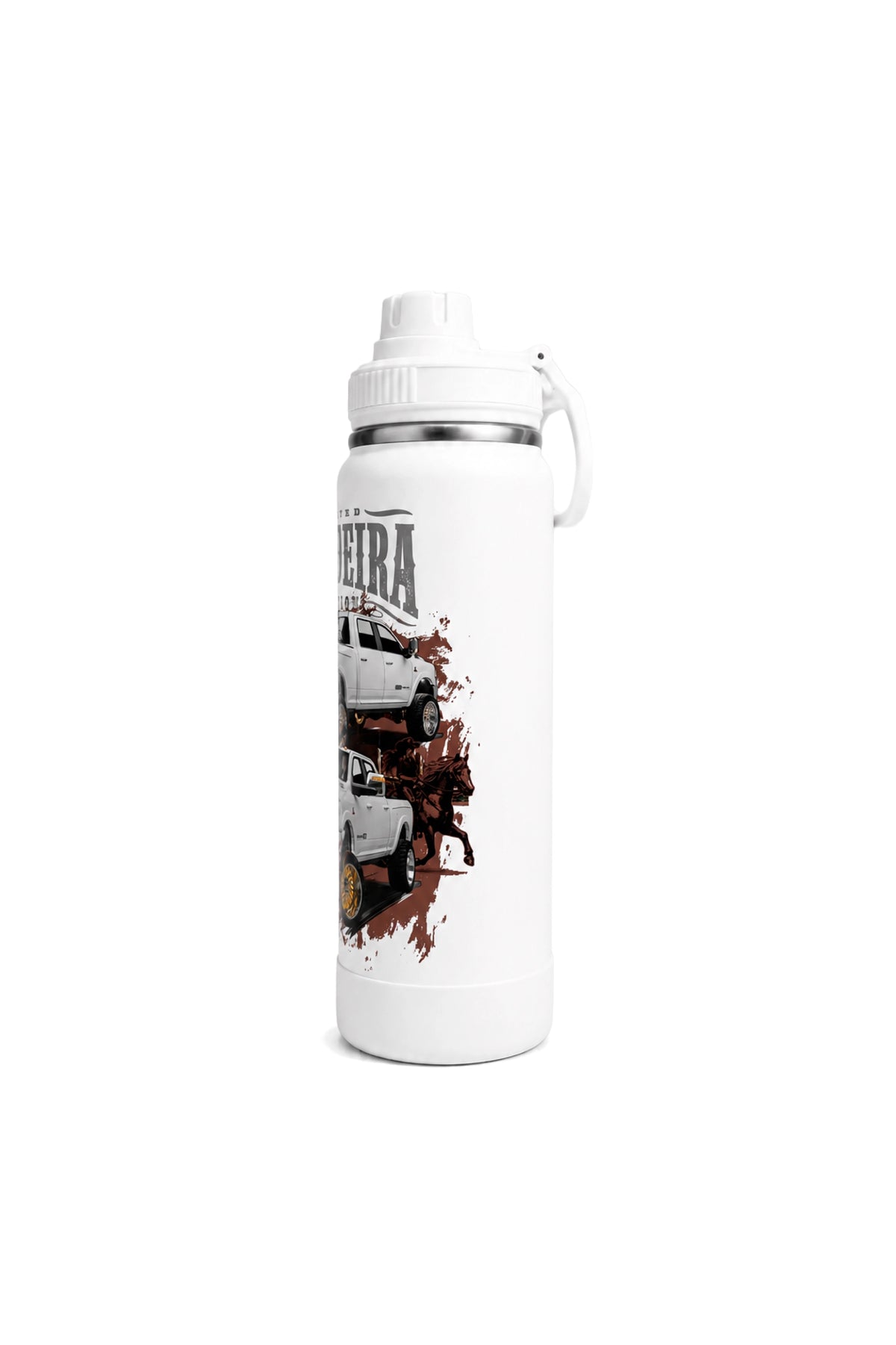 Lateral direita da Garrafa Térmica T-Rex Lift Ram Boiadeira branca 800ML