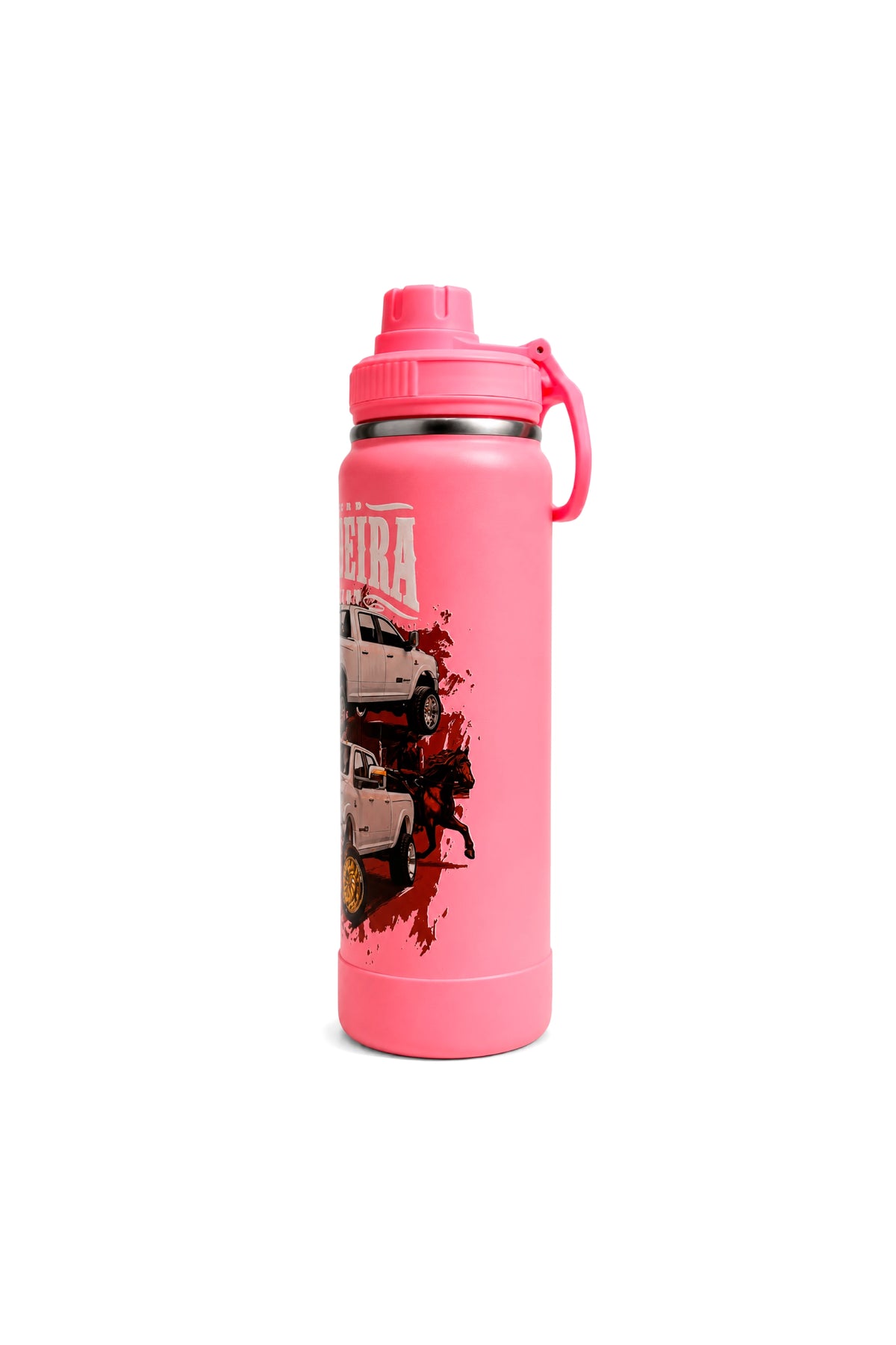 Lateral direita da Garrafa Térmica T-Rex Lift Ram Boiadeira rosa 800ML