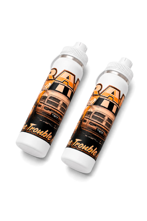 Duas Garrafas Térmicas T-Rex Lift Ram CS brancas 800ML posicionadas em ângulo
