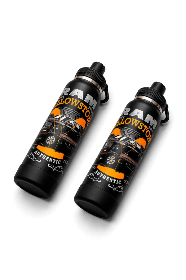 Duas Garrafas Térmicas T-Rex Lift Ram Yellowstone pretas 800ML posicionadas em ângulo