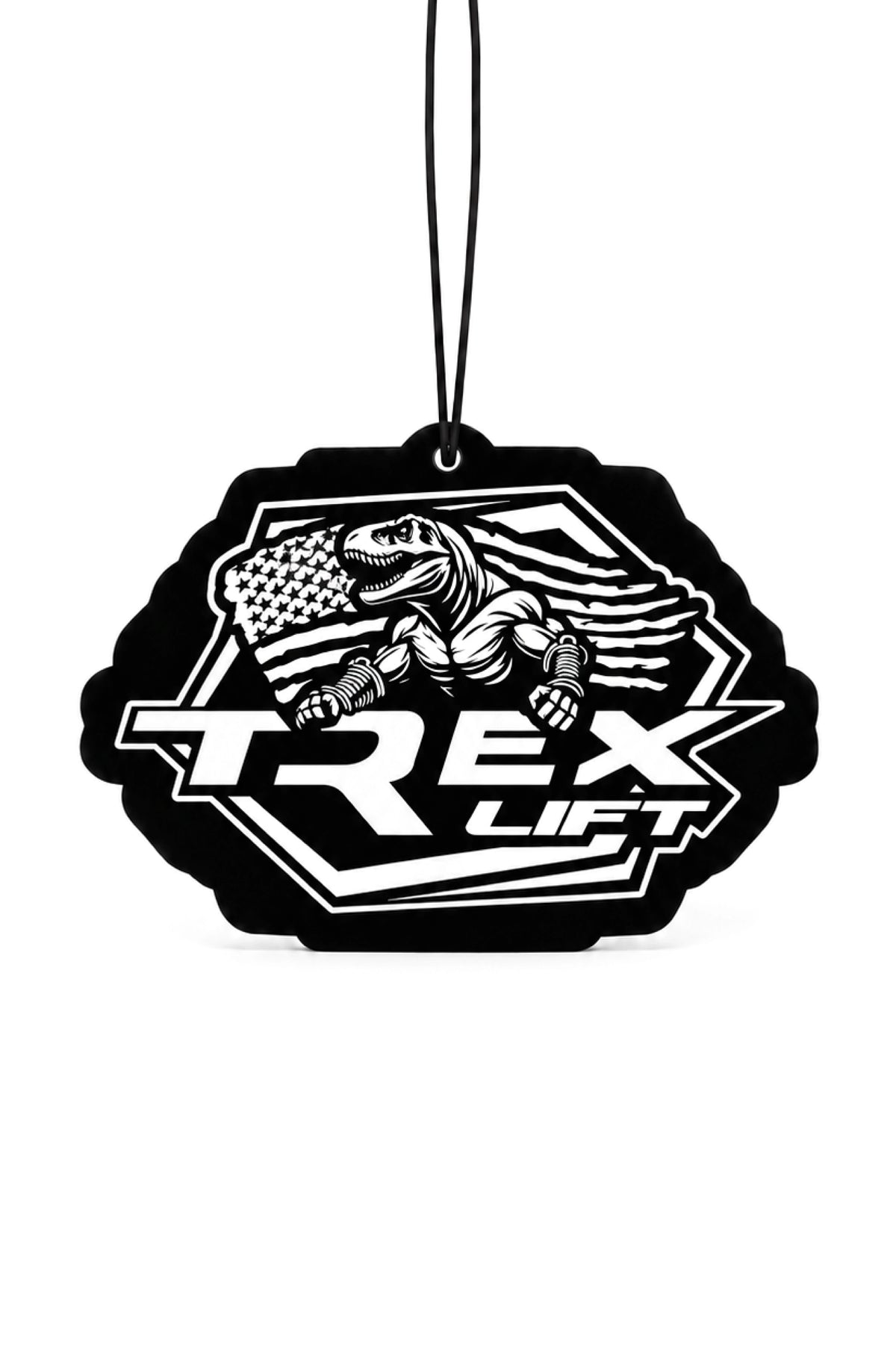 Detalhe da logo do Aromatizante Veicular T-Rex Lift preto