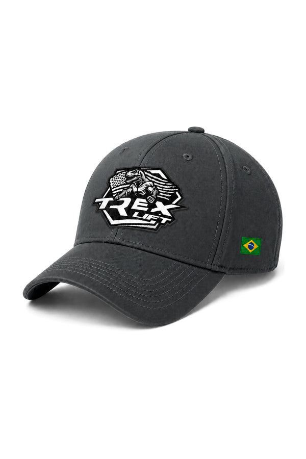 Boné Dad Hat T-Rex Lift chumbo com logo preta na parte frontal