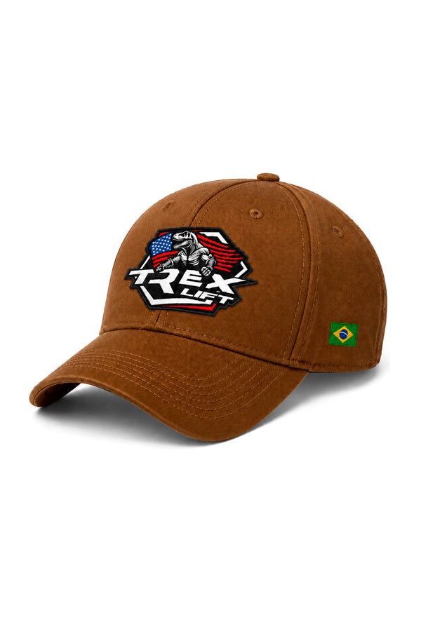 Boné Dad Hat T-Rex Lift marrom com logo colorida na parte frontal