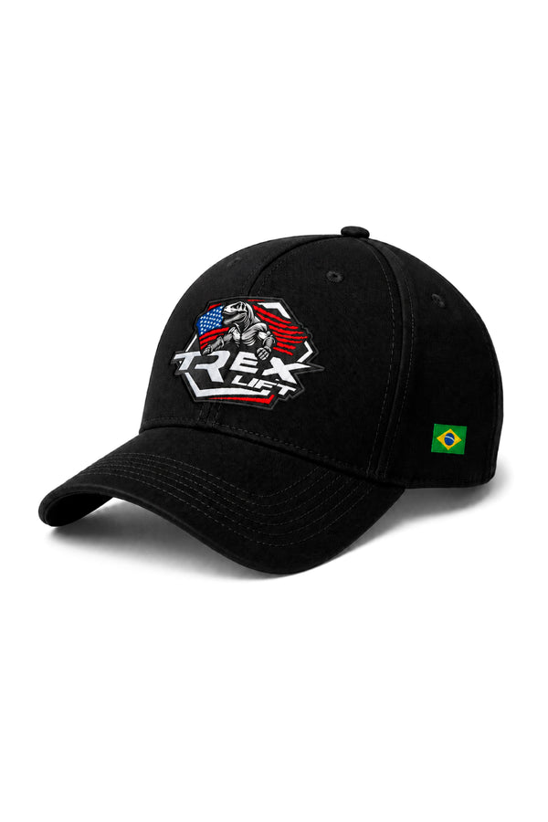 Boné Dad Hat T-Rex Lift preto com logo colorida na parte frontal