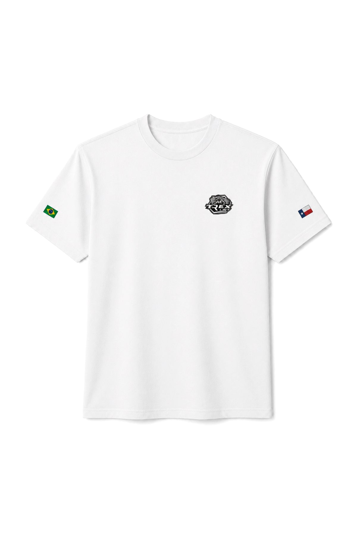 Vista frontal da Camiseta T-Rex Lift Andre Rincon 47 branca adulto