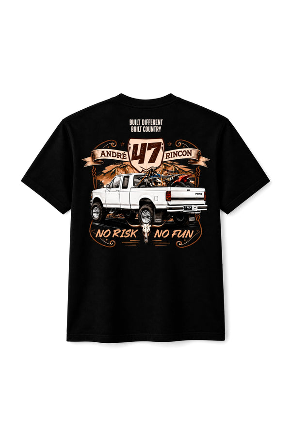 Camiseta T-Rex Lift Andre Rincon 47 preta adulto vista de costas