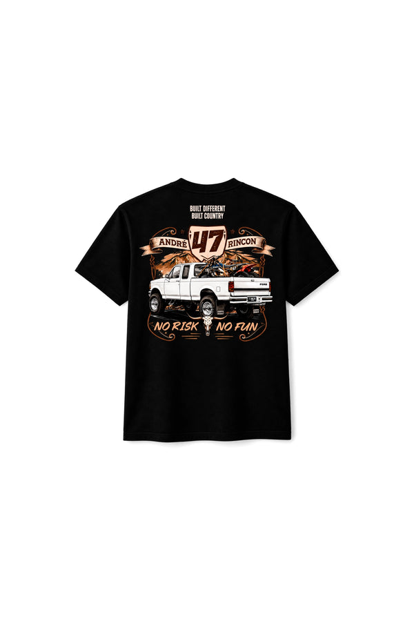 Camiseta T-Rex Lift Andre Rincon 47 preta infantil vista de costas