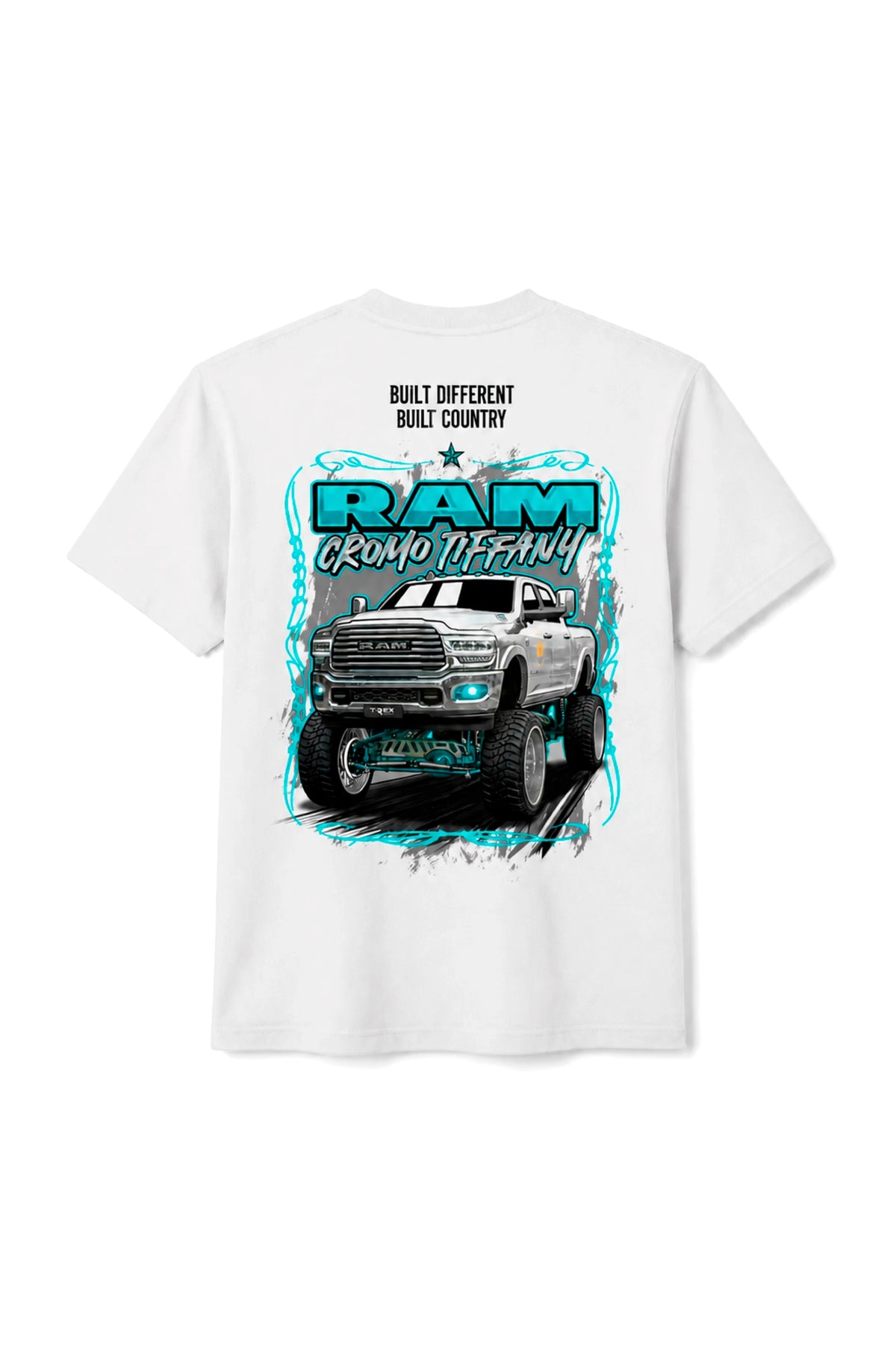 Camiseta T-Rex Lift Cromo Tiffany branca adulto vista de costas