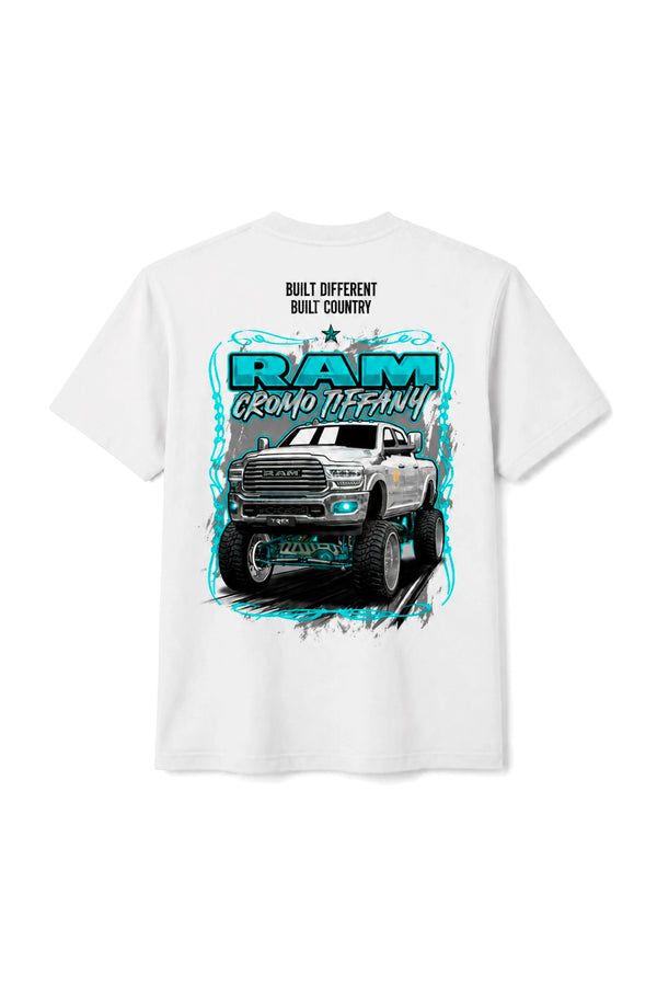 Camiseta T-Rex Lift Cromo Tiffany branca adulto vista de costas