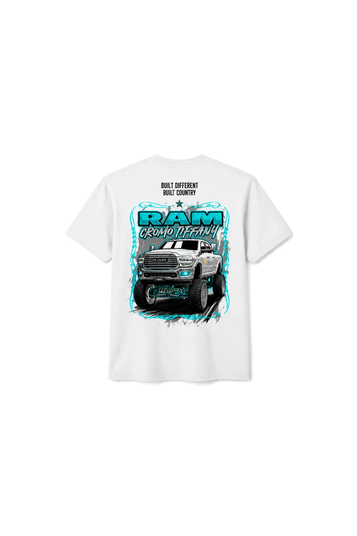 Camiseta T-Rex Lift Cromo Tiffany branca infantil vista de costas
