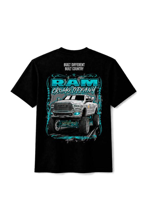 Camiseta T-Rex Lift Cromo Tiffany preta adulto vista de costas
