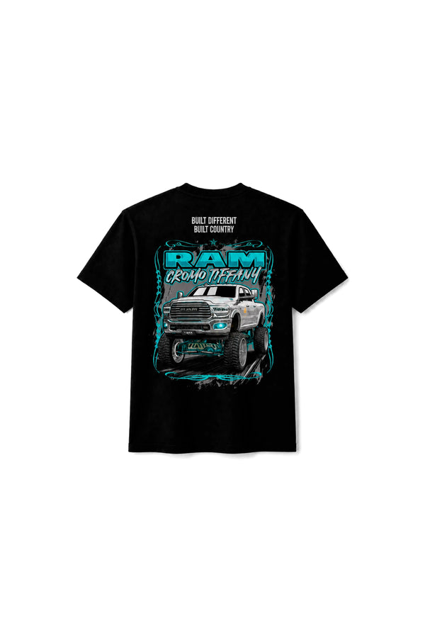 Camiseta T-Rex Lift Cromo Tiffany preta infantil vista de costas