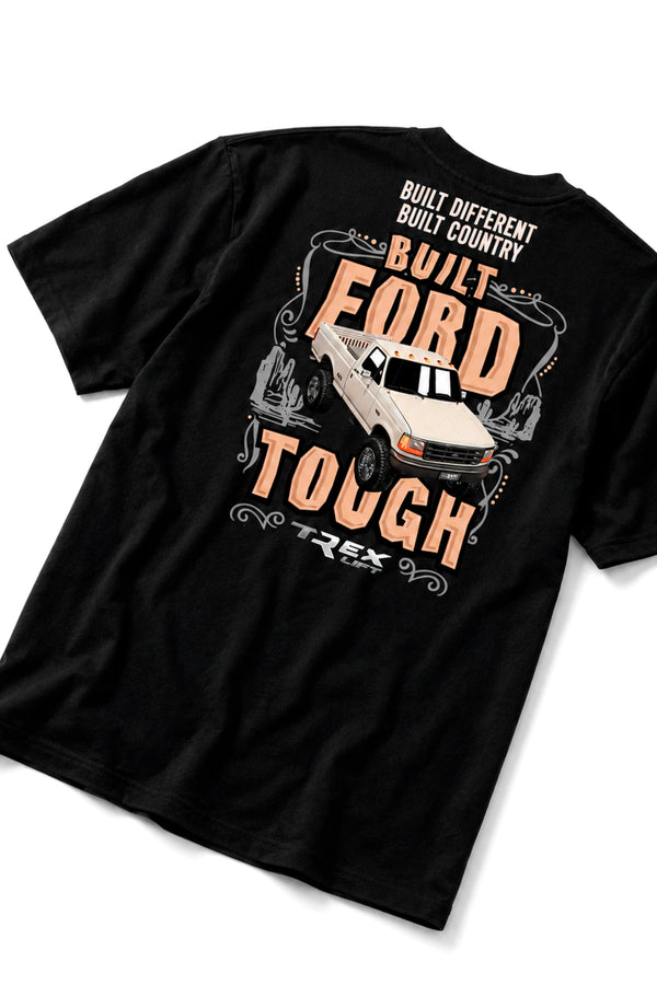 Detalhe em ângulo da estampa traseira da Camiseta T-Rex Lift F1000 Tempestade preta adulto