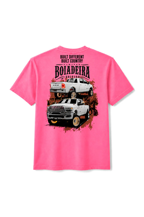 Camiseta T-Rex Lift Ram Boiadeira rosa adulto vista de costas