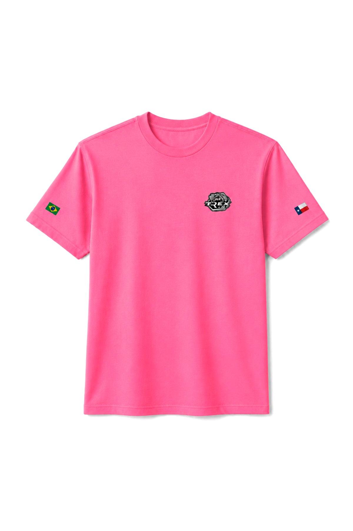 Vista frontal da Camiseta T-Rex Lift Ram Boiadeira rosa adulto