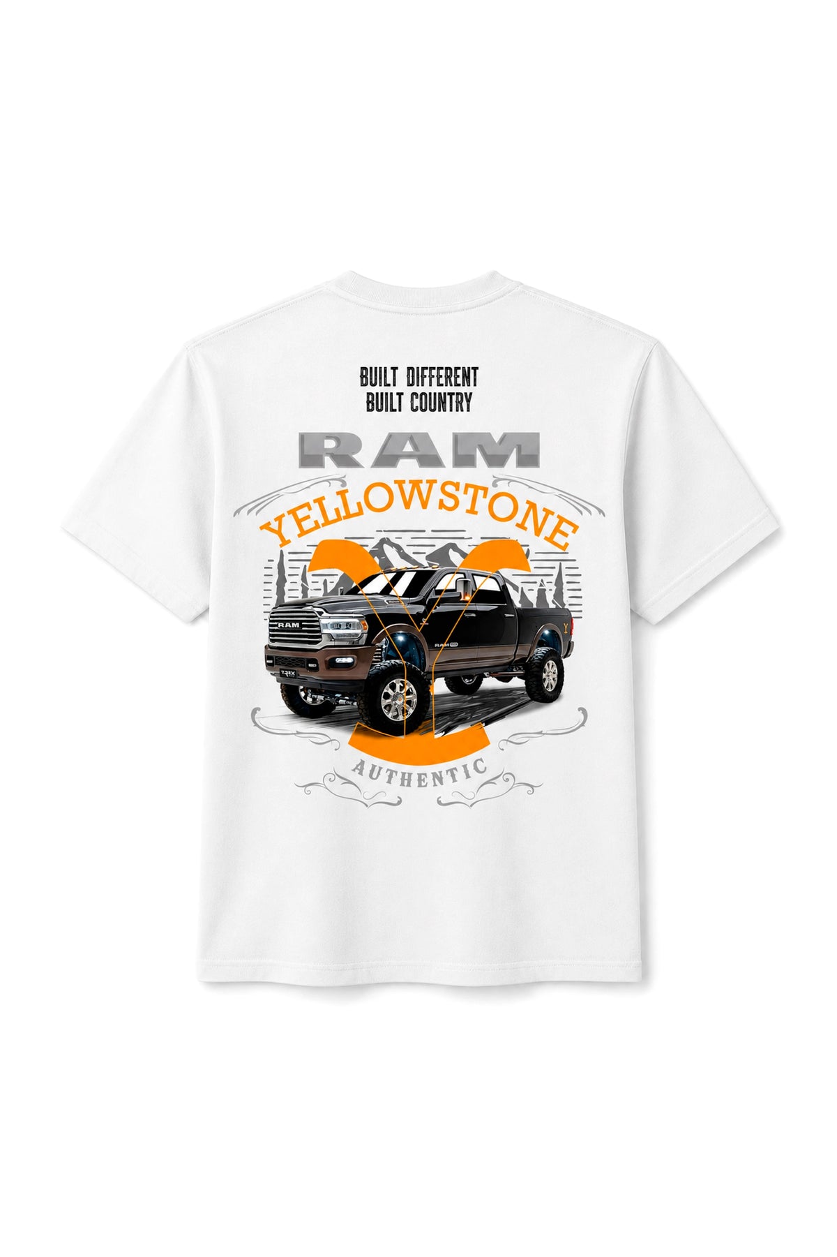 Camiseta T-Rex Lift Ram Yellowstone branca adulto vista de costas