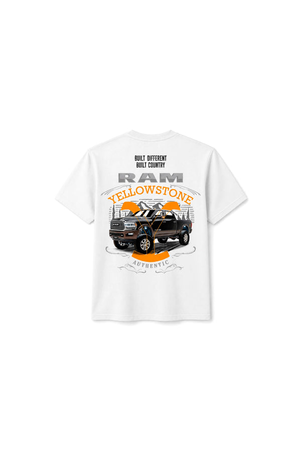 Camiseta T-Rex Lift Ram Yellowstone branca infantil vista de costas