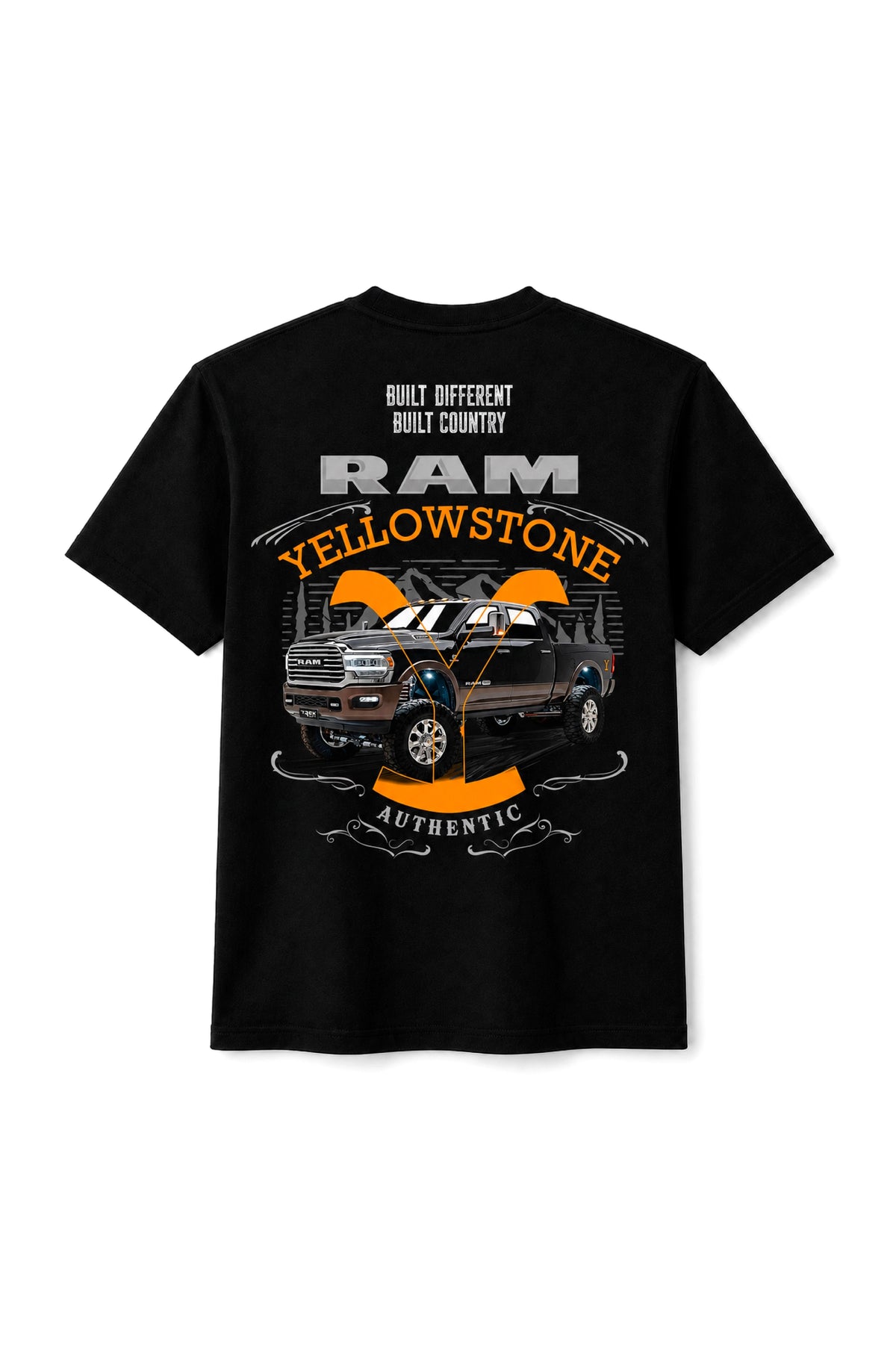 Camiseta T-Rex Lift Ram Yellowstone preta adulto vista de costas