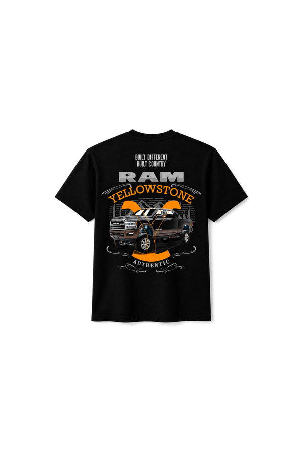 Camiseta T-Rex Lift Ram Yellowstone preta infantil vista de costas