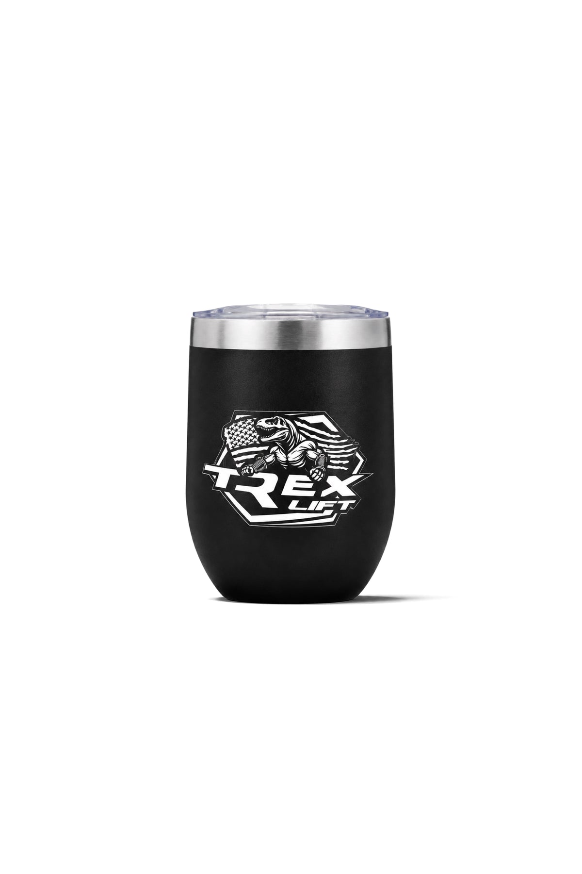 Copo Térmico T-Rex Lift com Tampa preto 360ML visto de frente