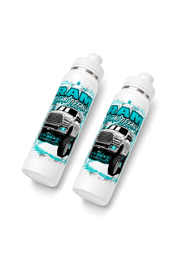 Duas Garrafas Térmicas T-Rex Lift Cromo Tiffany brancas 800ML posicionadas em ângulo