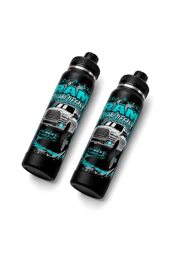 Duas Garrafas Térmicas T-Rex Lift Cromo Tiffany pretas 800ML posicionadas em ângulo