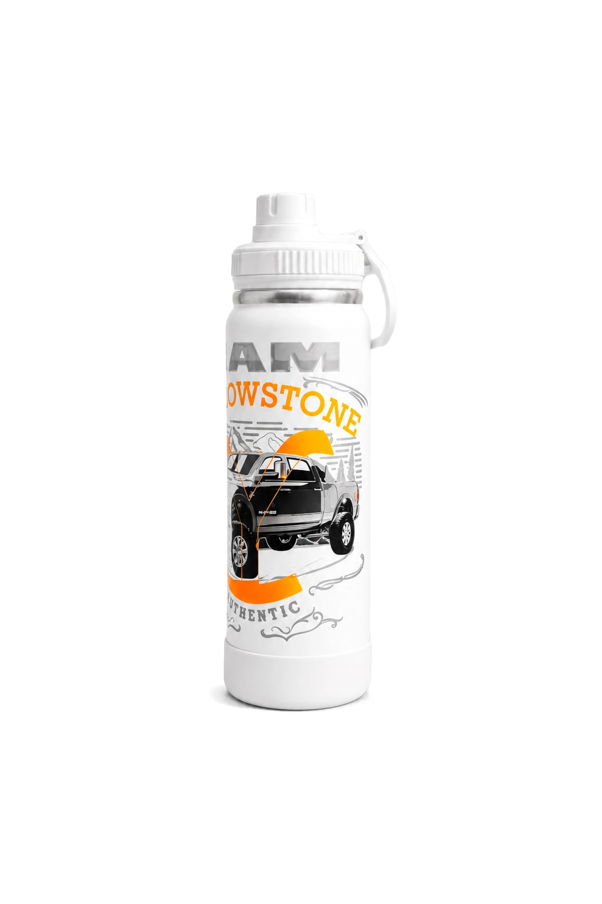 Lateral direita da Garrafa Térmica T-Rex Lift Ram Yellowstone branca 800ML