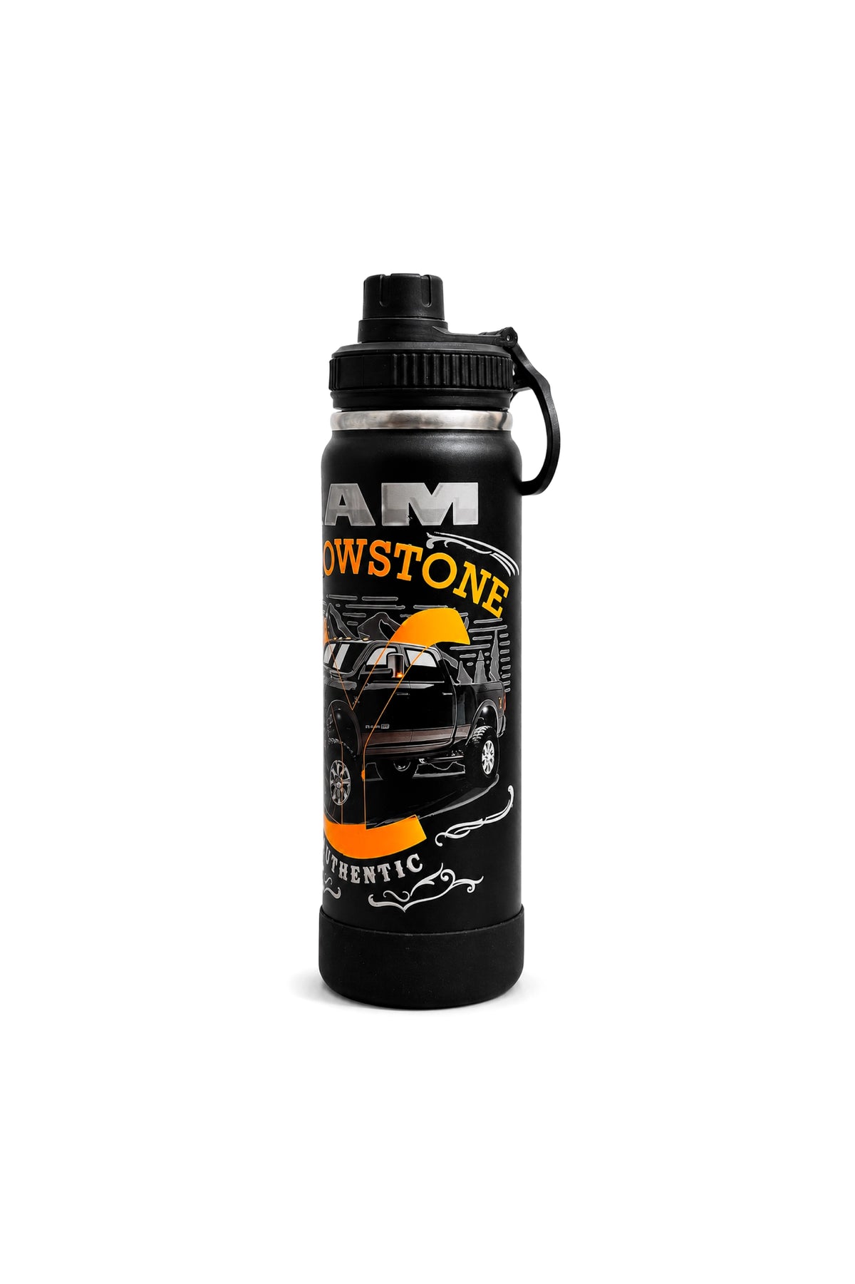 Lateral direita da Garrafa Térmica T-Rex Lift Ram Yellowstone preta 800ML